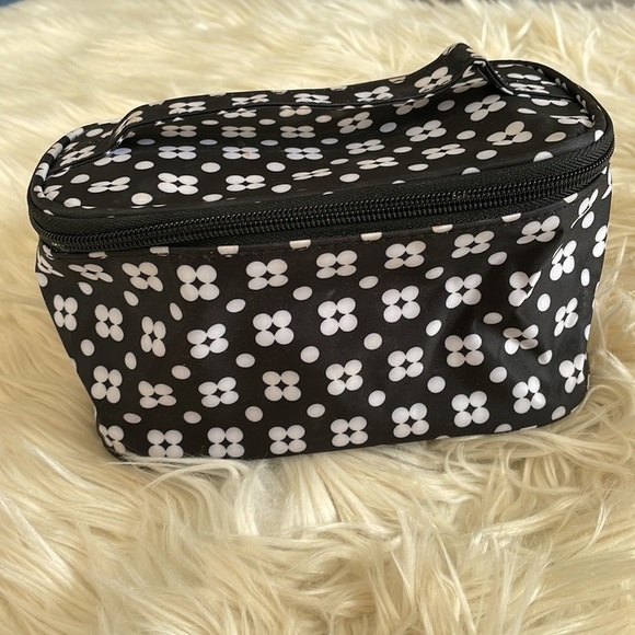 Modella black white flowers print floral handle make up cosmetic bag travel bag - Picture 2 of 16